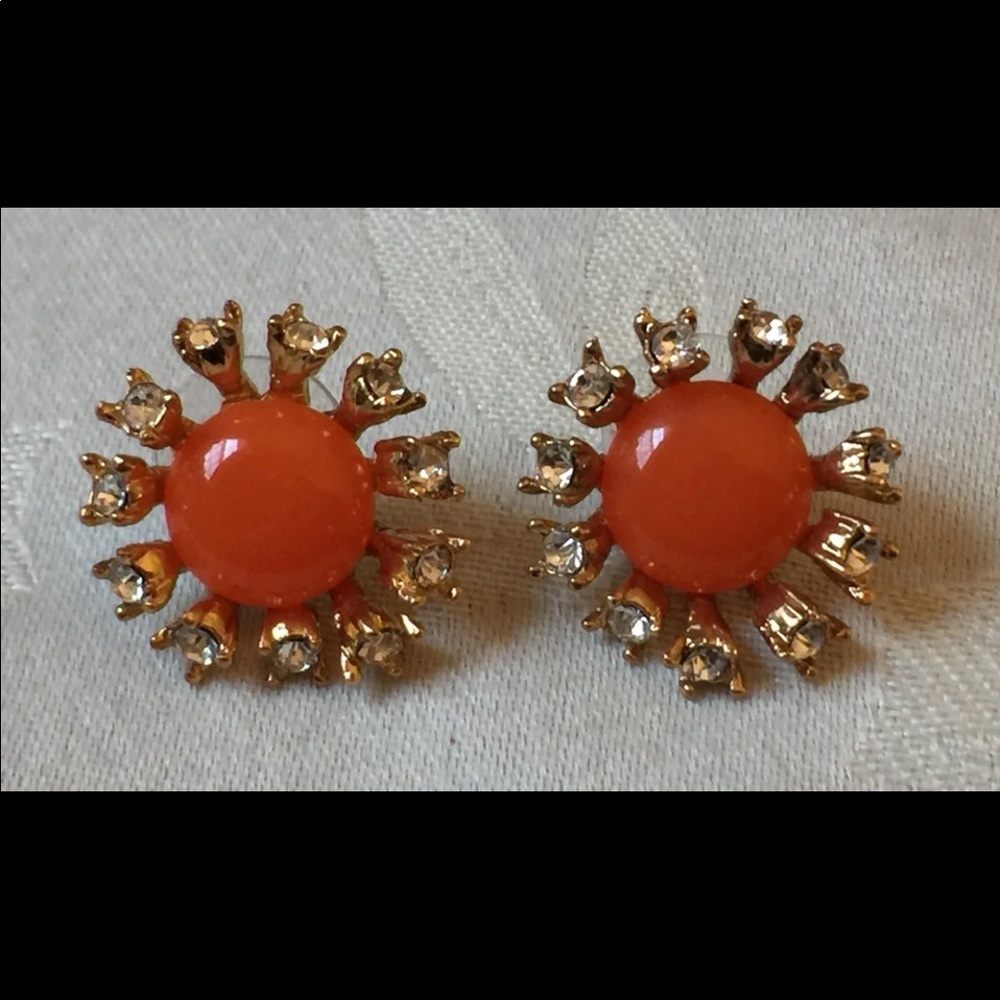 J. CREW Orange & Rhinestone Cabochon Earrings